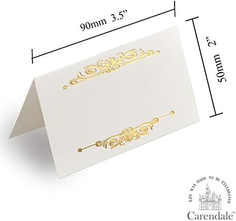 כרטיסי קארנדייל פלייס לחתונות- [3.5 על 2 אינץ'] - גבול נייר זהב-חבילת ערך של כרטיסי אוהל מקופלים מראש איכותיים-הניחו